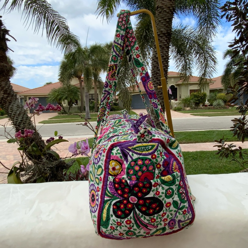 Vera Bradley Viva La Vera Duffle Bag Floral Cotton Weekender Handbag Travel - Picture 7 of 16